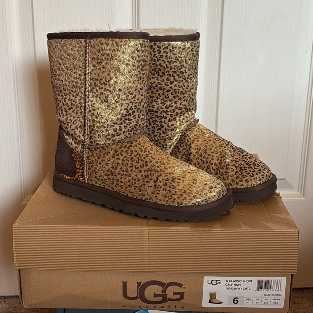UGG Leopard Print Boots in Gold and Brown